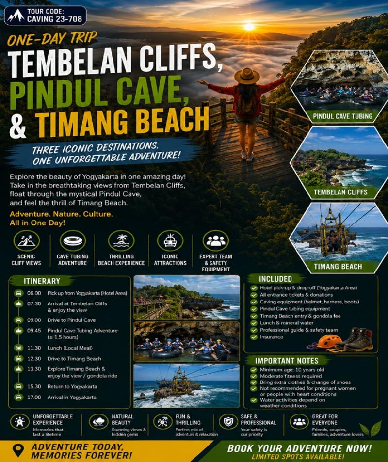 Tembelan Cliffs Pindul Cave Tubing Timang Beach