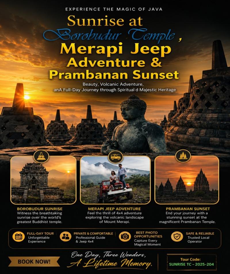 Borobudur Sunrise at the Temple, Merapi Jeep Adventure & Prambanan Sunset