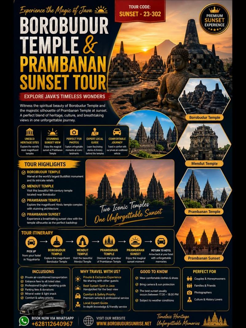 Borobudur Temple & Prambanan Sunset Tour - Explore Java’s Timeless Wonders Borobudur Temple & Prambanan Sunset Tour - Explore Java’s Timeless Wonders