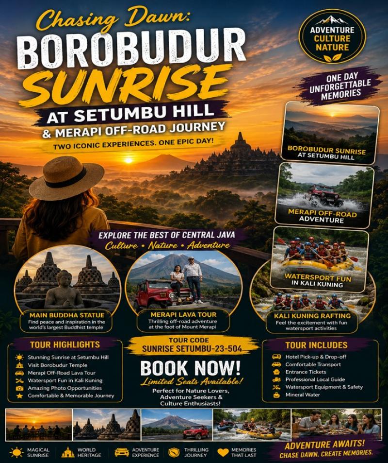 Chasing Dawn: Borobudur Sunrise at Setumbu Hill and Merapi Off-Road Journey Chasing Dawn: Borobudur Sunrise at Setumbu Hill and Merapi Off-Road Journey