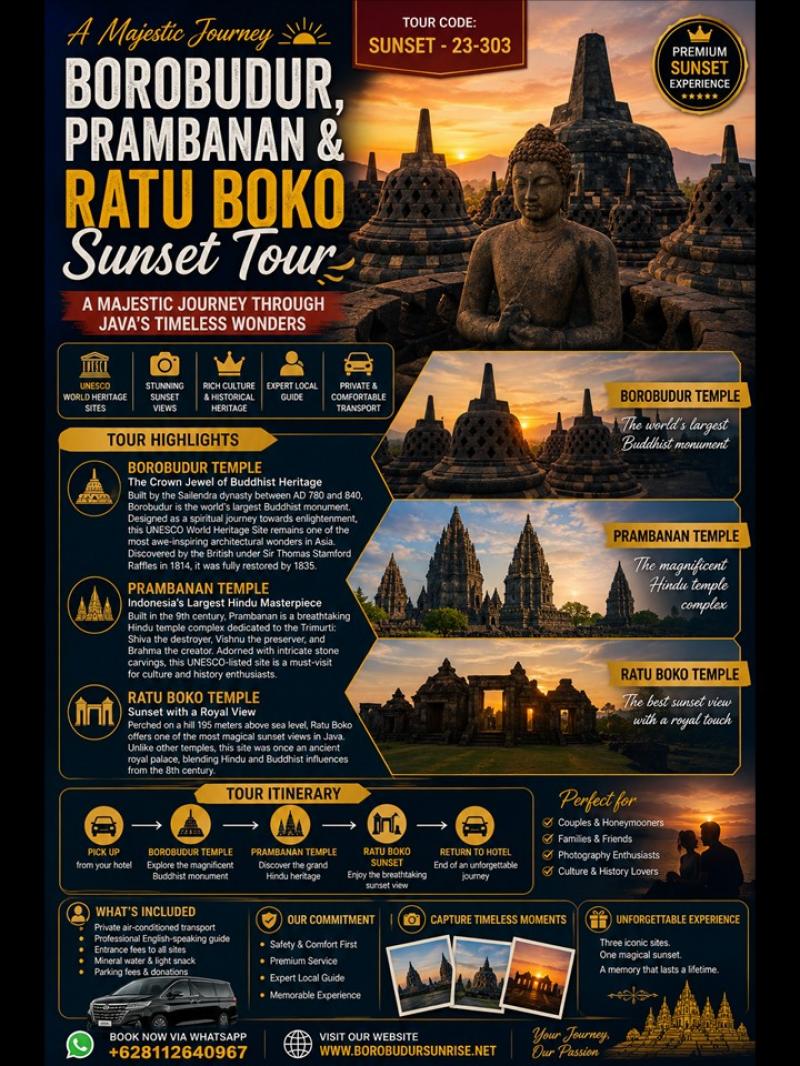 Borobudur, Prambanan & Ratu Boko Sunset Tour – A Majestic Journey Through Java’s Timeless Wonders