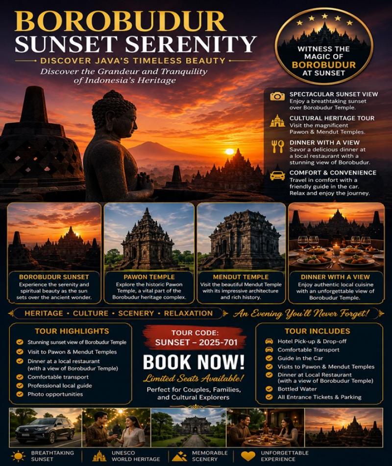 BOROBUDUR SUNSET SERENITY – DISCOVER JAVA’S TIMELESS BEAUTY - With guide in the car - Visit to Pawon and Mendut Temples 