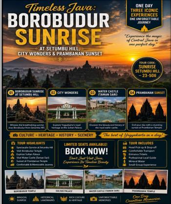 Timeless Java: Borobudur Sunrise at Setumbu Hill, City Wonders and Prambanan Sunset